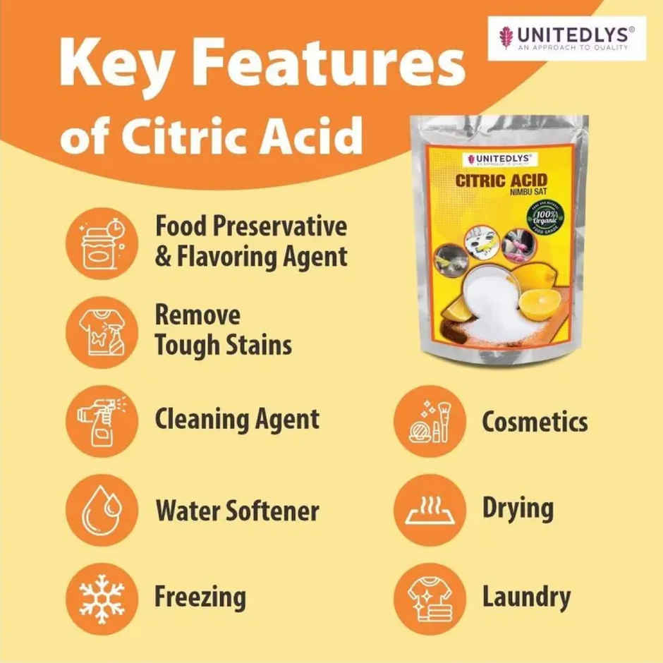 Unitedlys 100% Pure Citric Acid Powder for Cleaning | Natural & Flavoring Agent