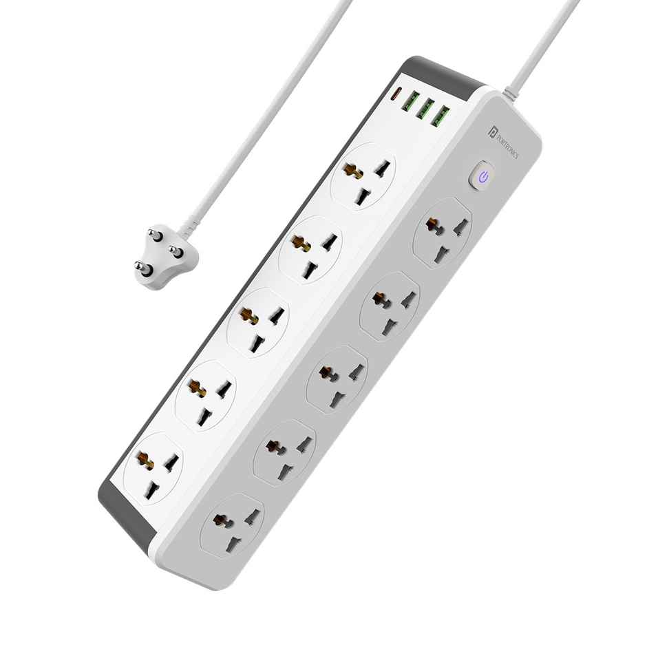 Portronics Power Plate 14 Extension Board with 10 Universal Sockets,3 Meter Long Cord, 2500W(White)