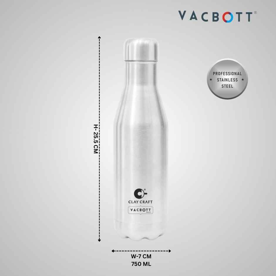 Clay Craft Vacbott Carbon Single Walled Non Insulated Water Bottle | 750 ml | Silver