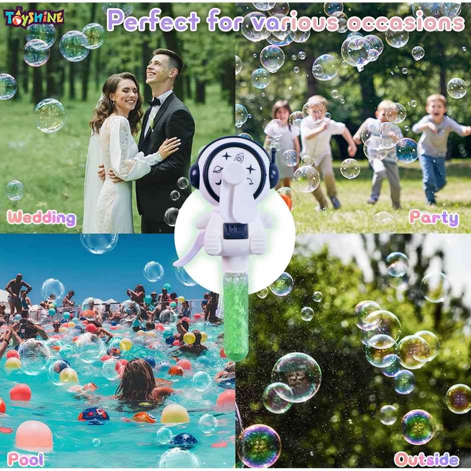 Toyshine Space Theme Hand Press Bubble Toy Fan Wand for Children | White