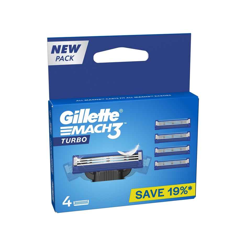 Gillette Mach3 Turbo 3-Bladed Cartridges with Comfort Gel Bar (Pack of 4)