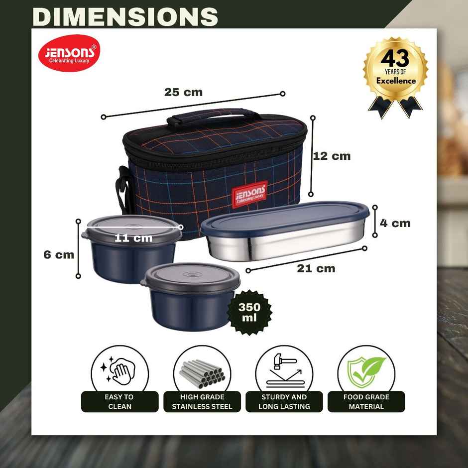 Jensons Stainless Steel Wonder 3 Lunch Box 450ml x 2 and 400ml x 1