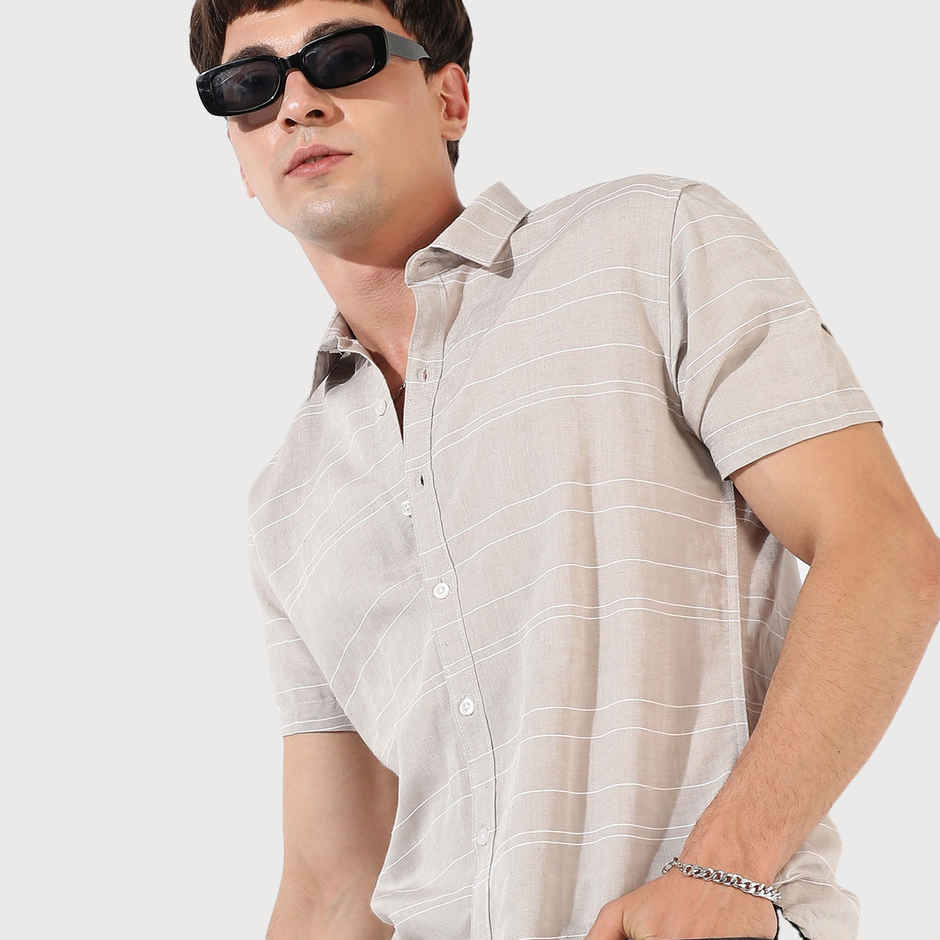 Campus Sutra Men's Textured Casual Shirt | Grey - L