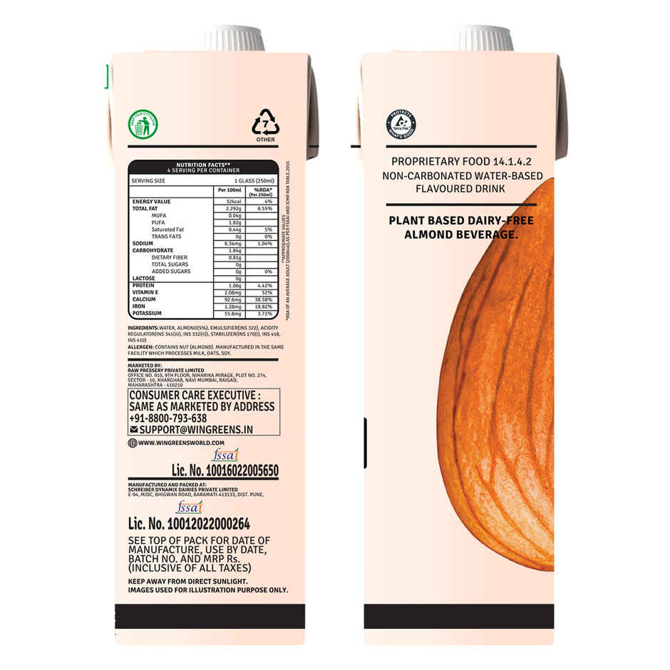 RAW Pressary Almond Bevarage Plain (Unsweetened)  Lactose Free  Vegan Drink