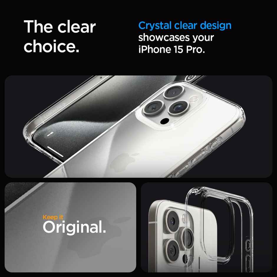 Spigen Ultra Hybrid Back Cover Case Compatible with iPhone 15 Pro(TPU +Poly Carbonate|Crystal Clear)