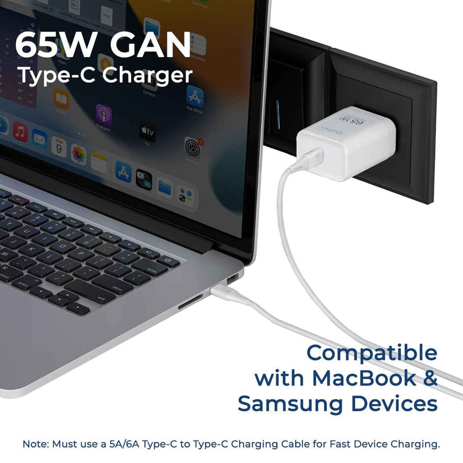 pTron Volta FC23 65W GaN TypeC-/PD Charger For MacBook Pro/Air, Dell Xps, iPhones - White