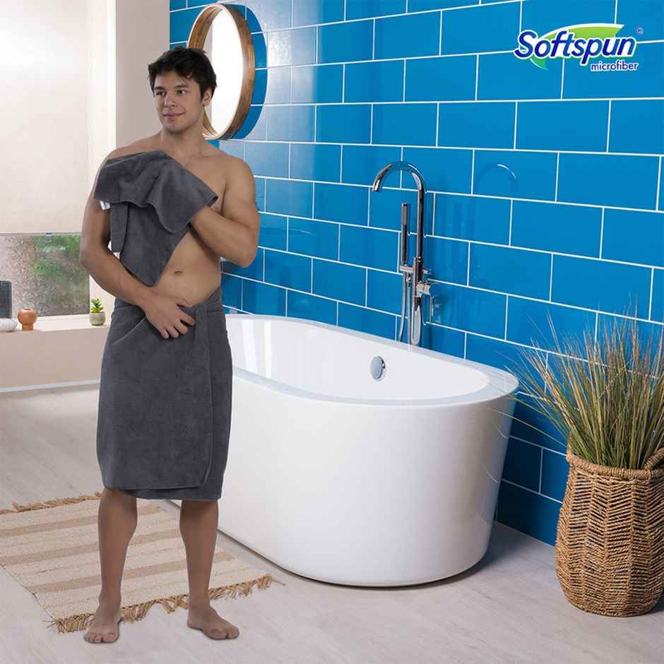Softspun Microfiber Bath Towel (XL, 340 GSM, 70x140 cm, 1pc, Grey)