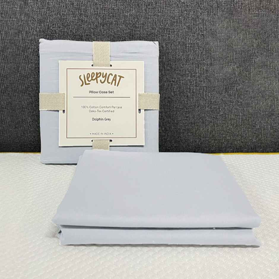 Sleepycat Cotton Pillow Cover With Envelope Closure - Grey | Standard Size, 28 X 18 Inches (Pack Of 2)