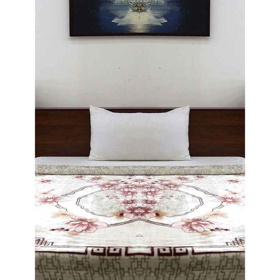 Signature 570 Gsm Polyester Beige & White Heavy Winter Super Soft Single Bed Mink Blanket