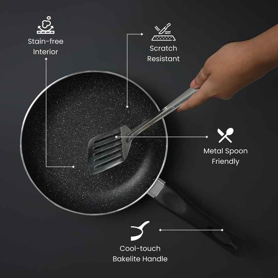 Prestige Omega Deluxe Aluminium Non-Stick Granite Cookware Fry Pan 24cms/1.7Ltr,2yrs Warranty,Black