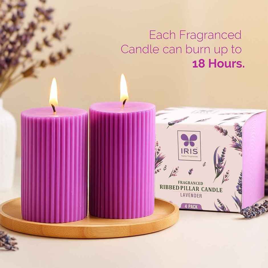 Scented Pillar Candles | Lavender | Pack of 4 | Home Decor | IRIS