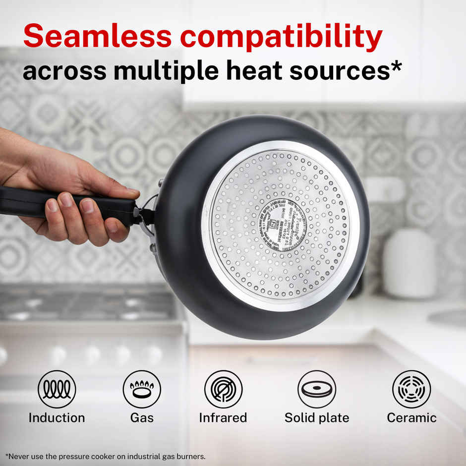 Prestige Nakshatra Plus Svachh HA Aluminium Handi Pressure Cooker 3L,Ind Base,Spillage Control,Black