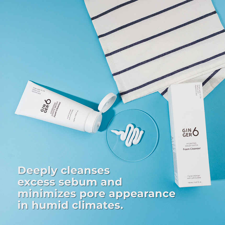 GINGER6 Hydrating Foam Cleanser | 31.7% Ginger Water, Salicylic Acid, Acne Care, HA Hydration