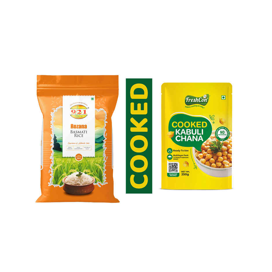 921 Rozana Basmati Rice (1kg) & Freshcon Cooked Rajma | Kidney Beans (250g) Combo