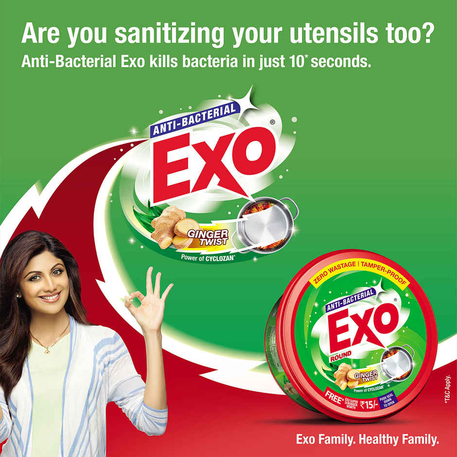 Exo Anti-Bacterial Round Dishwash Bar, Ginger With Power of Bio-Enzymes with free scrubber