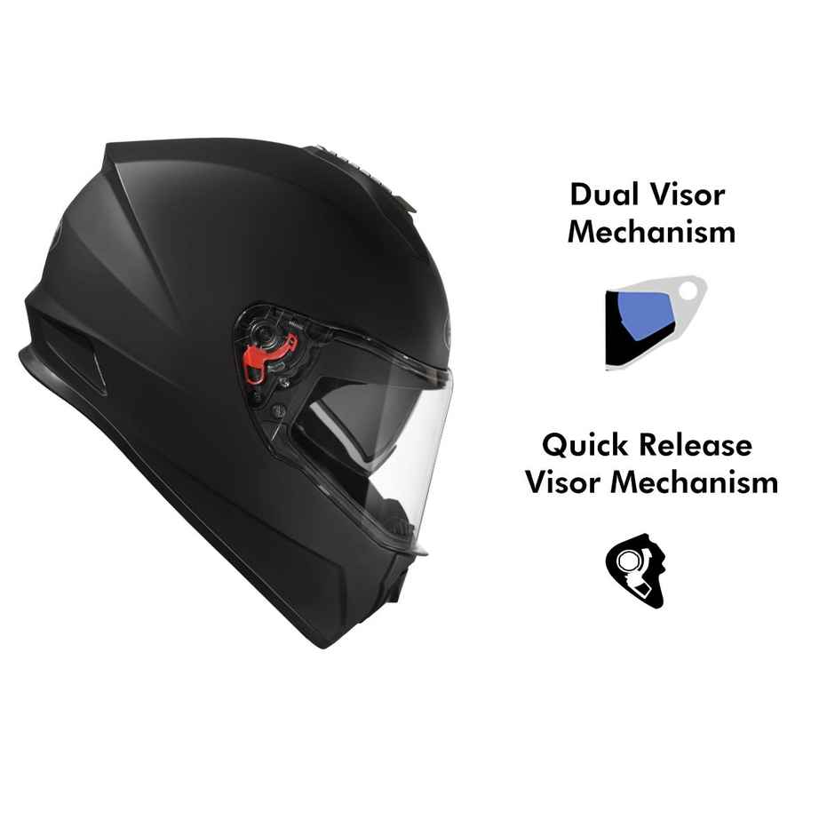Studds Drifter ISI-DOT Certified Full Face Helmet | Dual Visor & Spoiler |Matt Black - XL