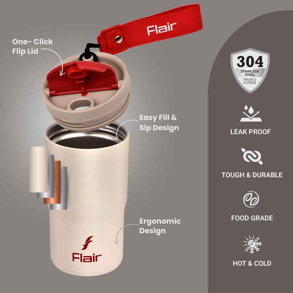 Flair Brew Mug 480Ml Vacuum Insulated Stainless Steel Flask - White, 9 Hours Hot & 15 Hours