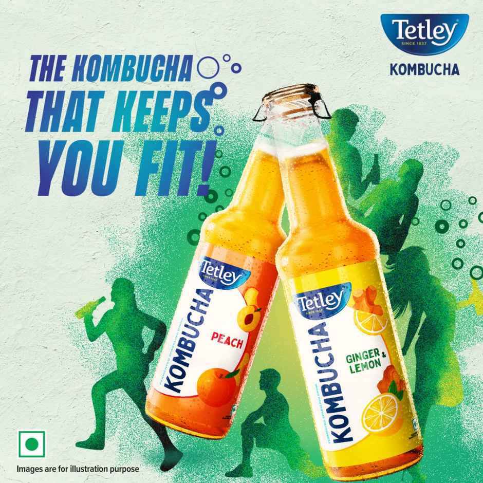 Tetley Kombucha Peach Fermented Tea With Live Culture | Rich in Antioxidants