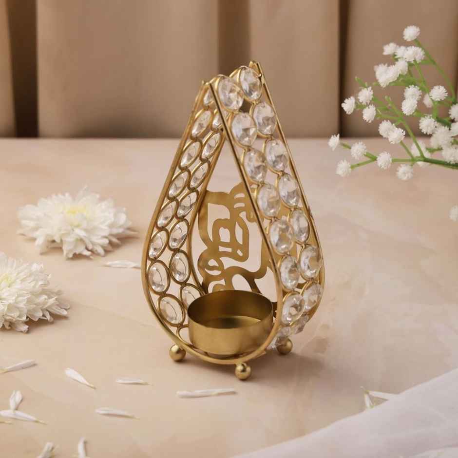 Crystal Ganesh Ji Tealight Candle Holder for Home Decor | Iron | Gold | Urban Born