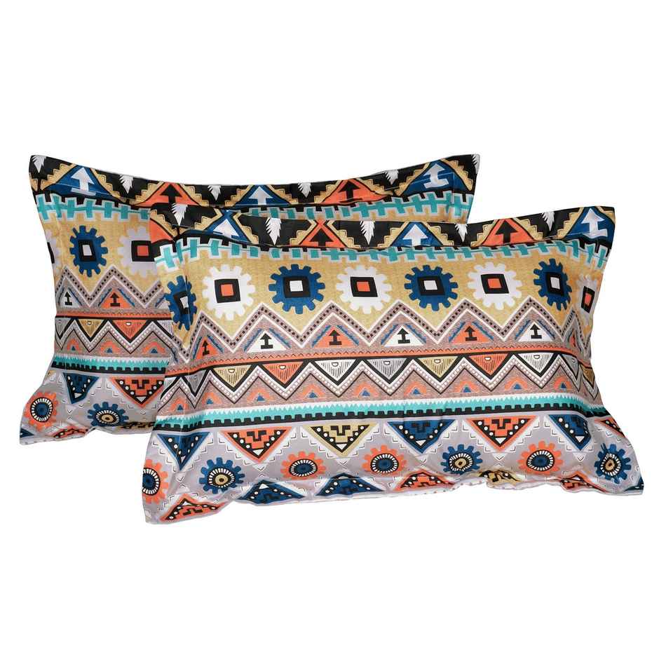 Story@home 240 TC Microfiber Double Printed Flat Bedsheet Beige & Grey | Aztec