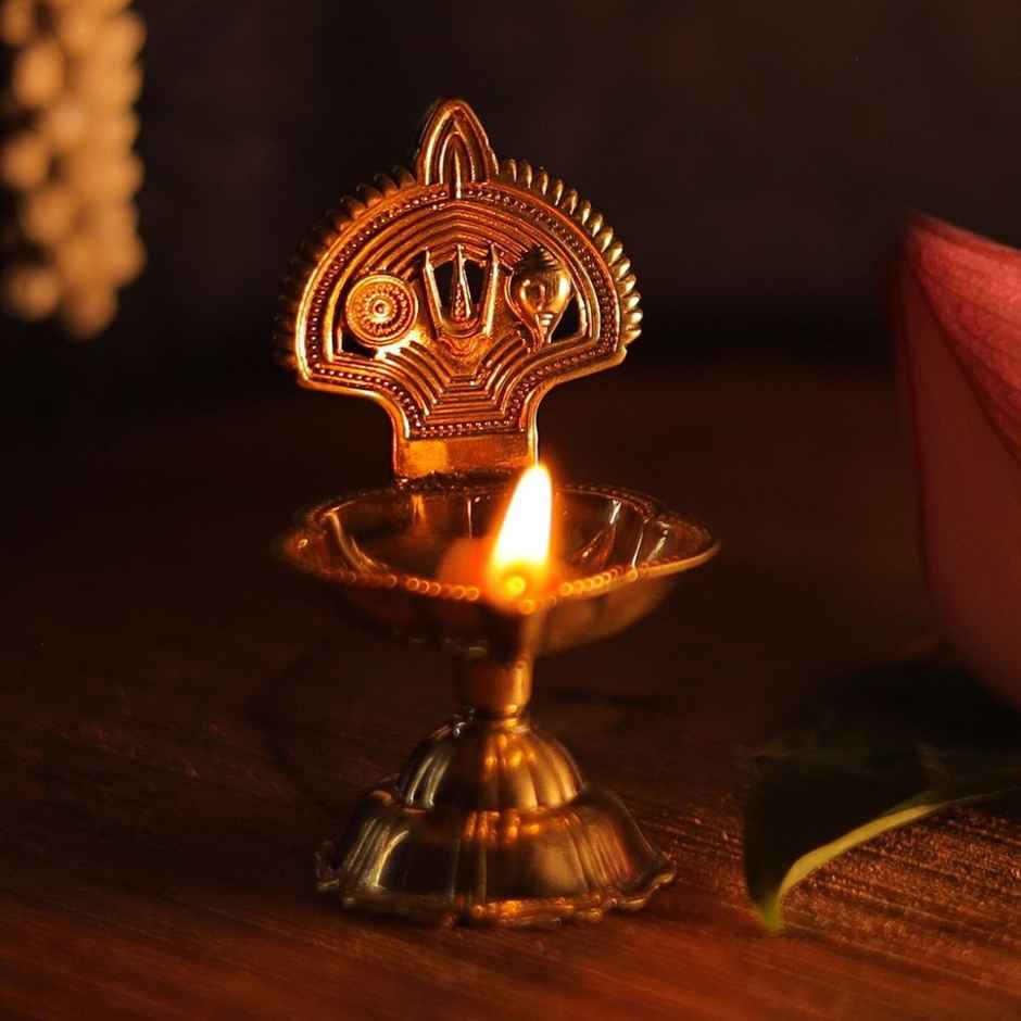 Shankh Chakra Tilak Brass Diya | Religious | Diya-Pooja | Aksharveda