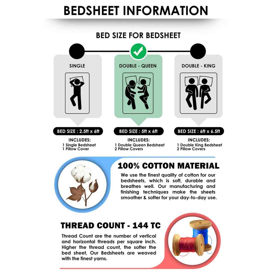 Story@home 144 TC Cotton Double Abstract Flat Bedsheet (Green, White)