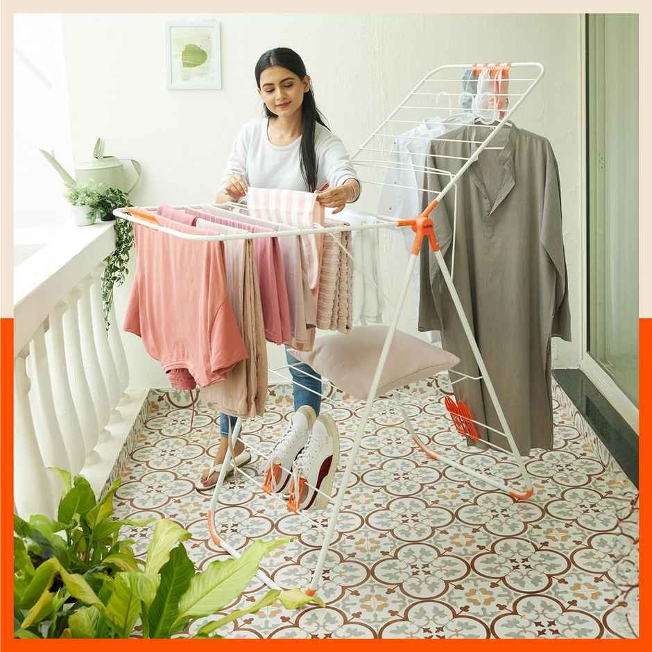 Bathla Foldable Cloth Drying Stand for Home - Neo | Steel | Heavy Duty, Lightweight | Orange