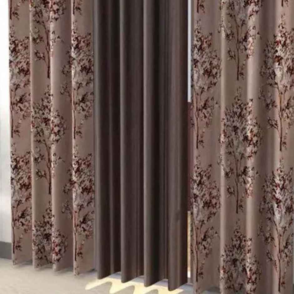 CasaCraft Pepperfry 7ft Set of 3 Polyester Semi-Sheer Brown Floral Solid Mix Eyelet Door Curtain