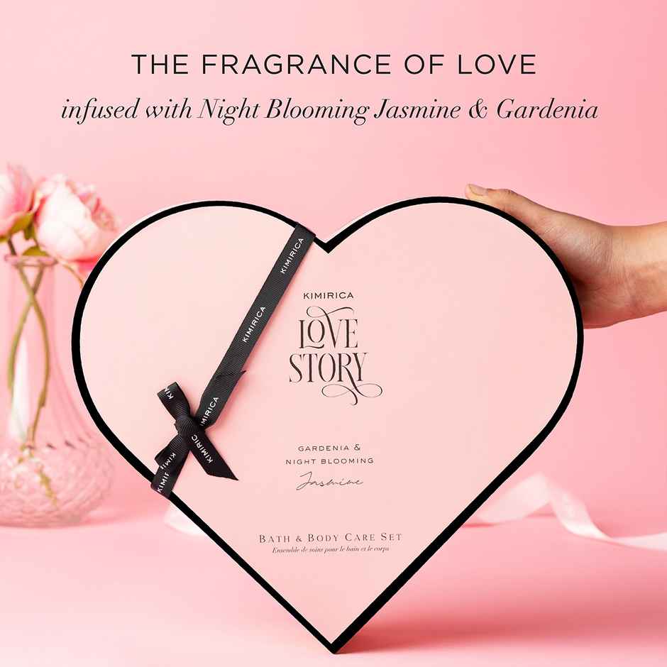 Kimirica Love Story Moment Gift Set | 7-in-1 Luxury Bath Kit with Loofah, Lotion, Salt, Soap & More