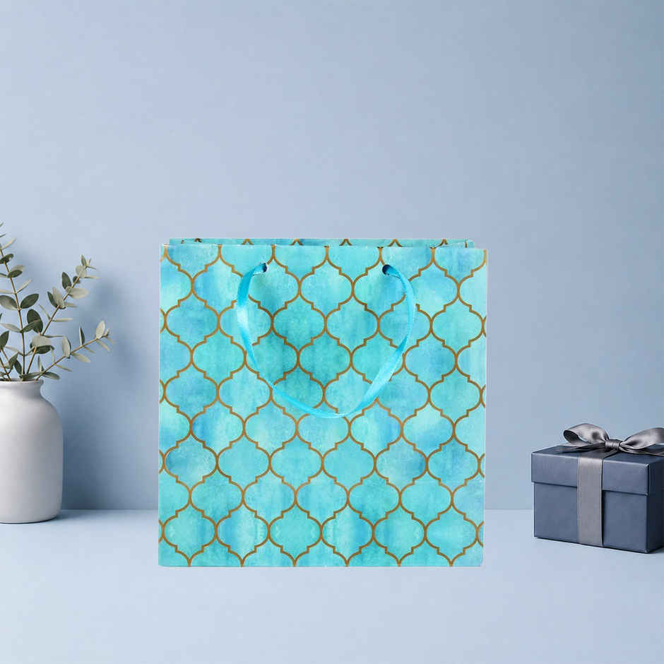 Itsy Bitsy Gift Bags Moroccan Trellis Aqua Shimmer L16 x W17.5 x D9.2cm