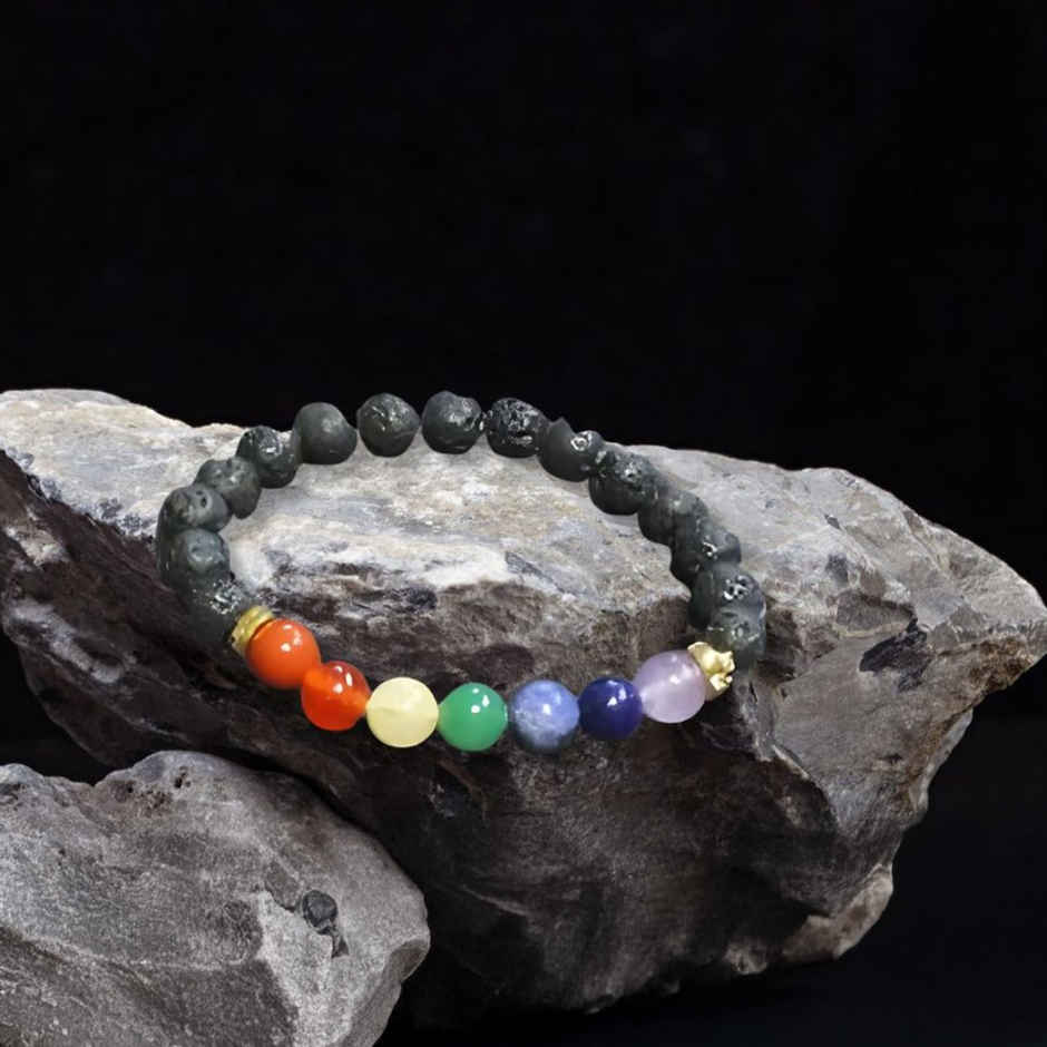 Seetara 7 Chakra Lava Stone Bracelet for Healing & Balance