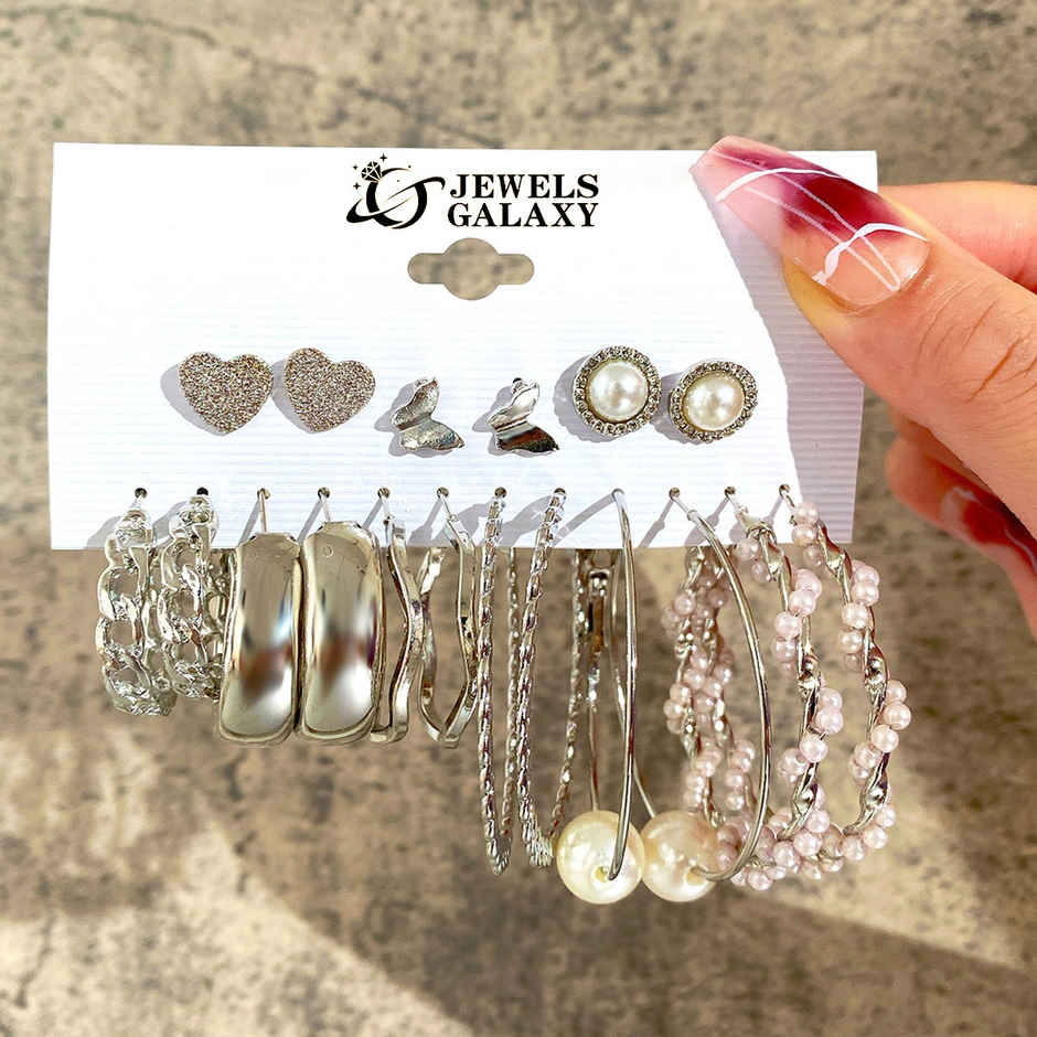 Jewels Galaxy Silver-Toned Everyday Use Studs & Hoop Earrings