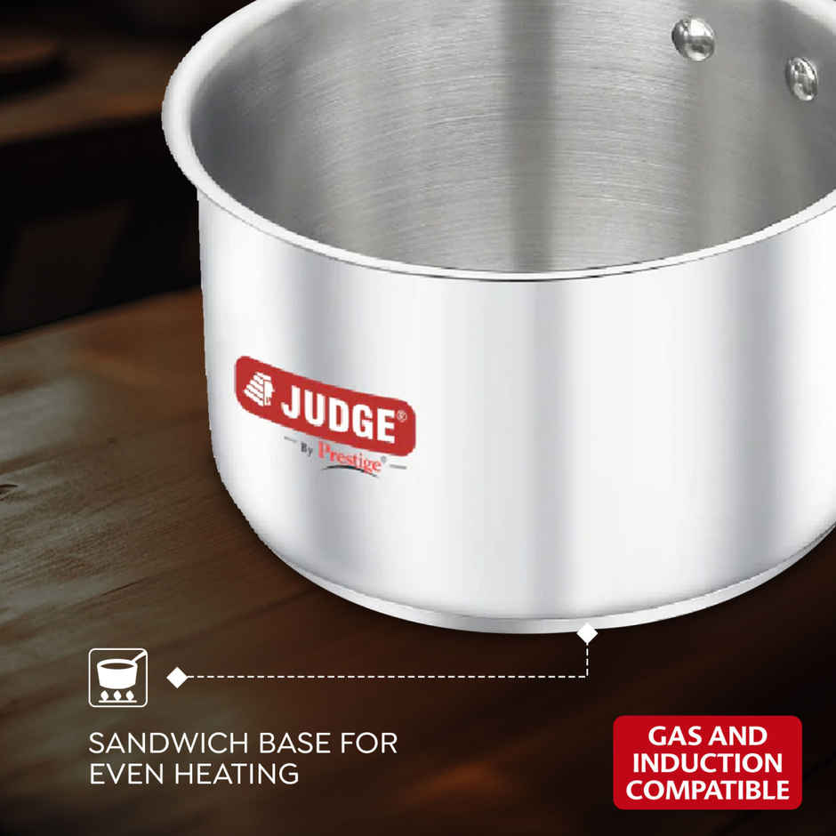 Judge By Prestige Classic SS Milk Pan 14cm/1.4Ltr,Superior Quality SS,Unique Triply Bottom, Silver