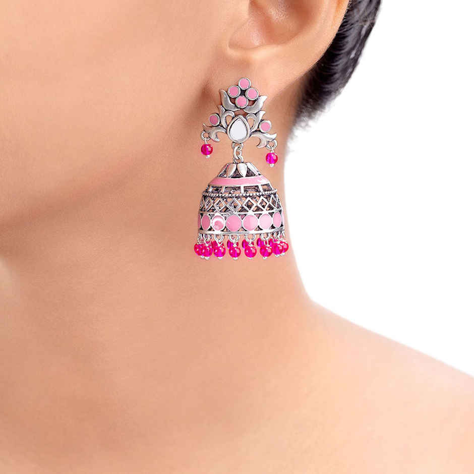 Voylla Rangabati Pink Embellisheds Jhumka Earrings