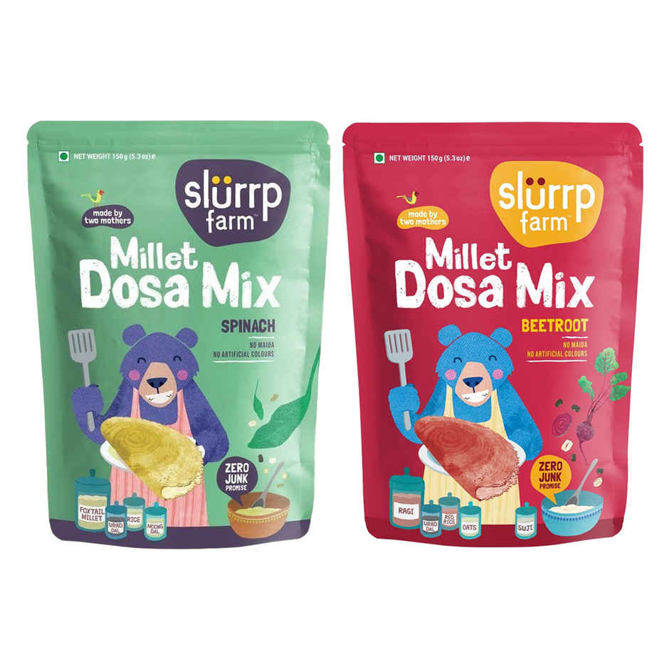 Slurrp Farm High Protein Millet Spinach Dosa Instant Mix | Natural And Healthy Food (150g) & Slurrp Farm Millet Dosa Mix - Beetroot (150g) Combo