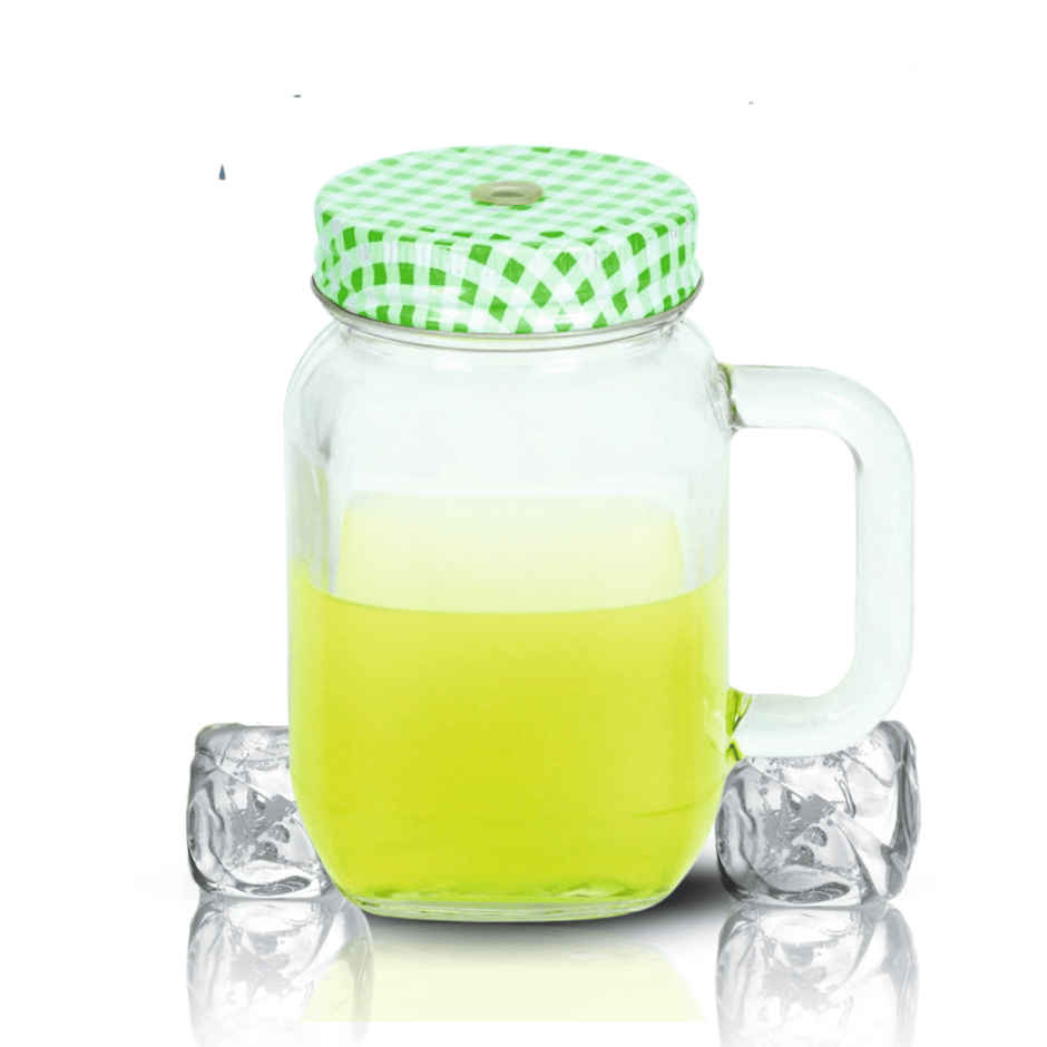 Yera Magnus Glass Mason Jar 440 ml (Each) 1 pcs Green Cap With Hole For Straw