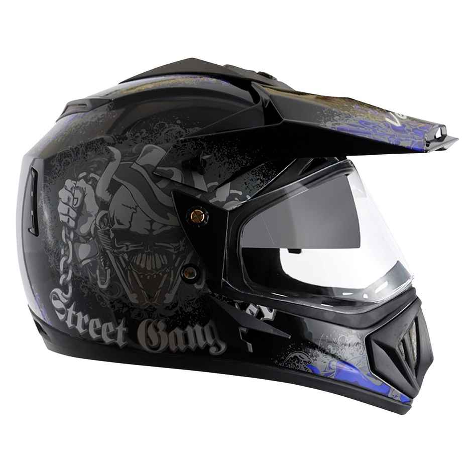 Vega Off Road D/V Gangster Lightweight Full Face Helmet- Black M.Blue - M