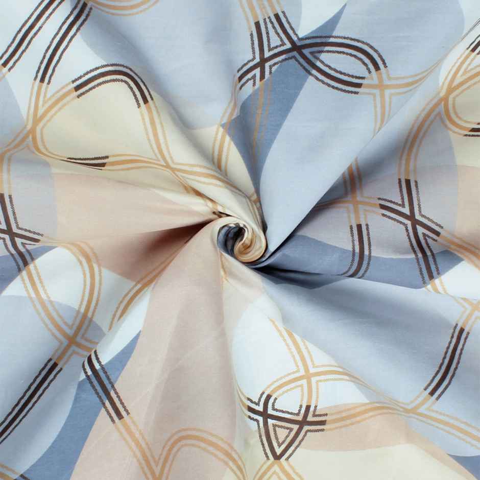 Story@Home 160 TC Microfiber Single Abstract Flat Bedsheet | Light Cream & Light Grey