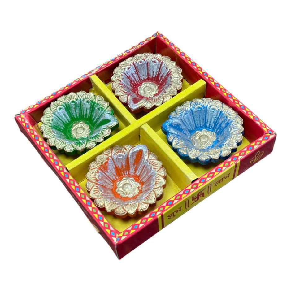 Multicolor Dazzle Diya | Pack Of 4 | Designer Clay Diya | DiaCraft