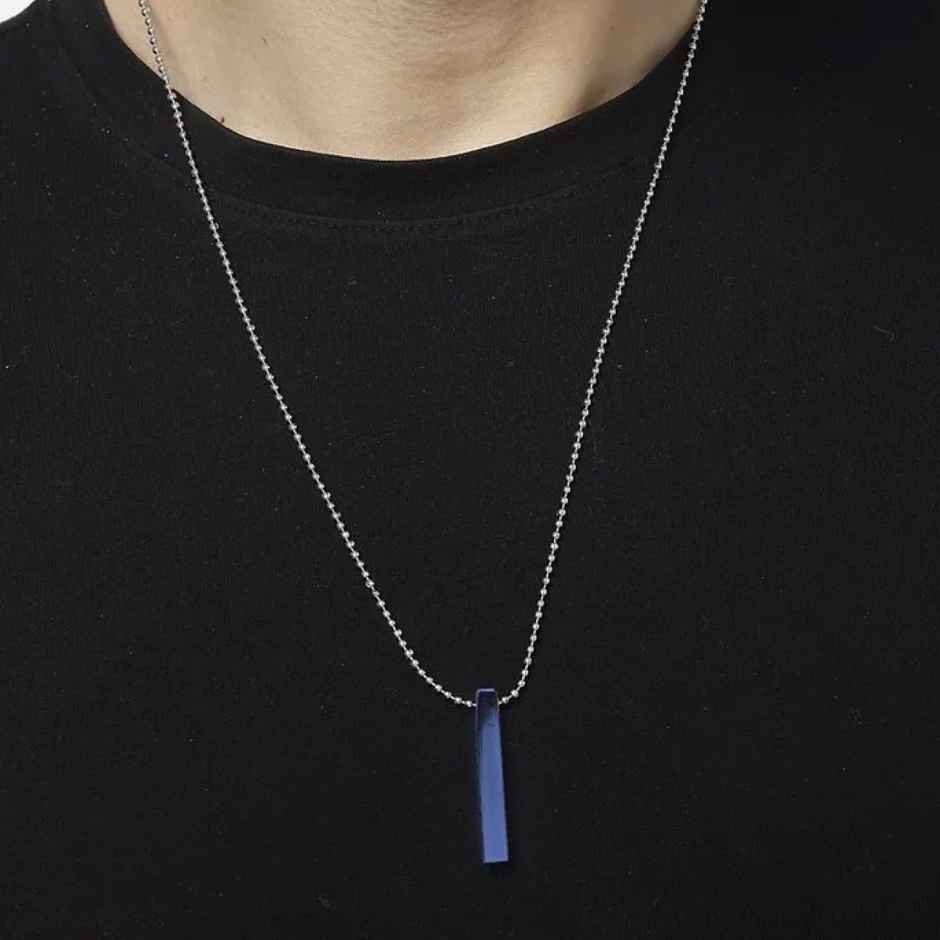 NVR Men's Blue & Silver Plated Geomatric Pendant With Chain | NVR2372