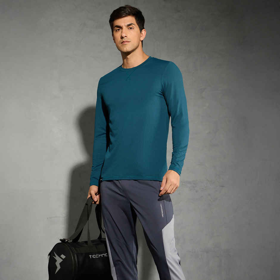 Technosport Men's Poly Solid Slim Fit Round Neck Full Sleeve Sports T-shirt | Gulf Coast - L
