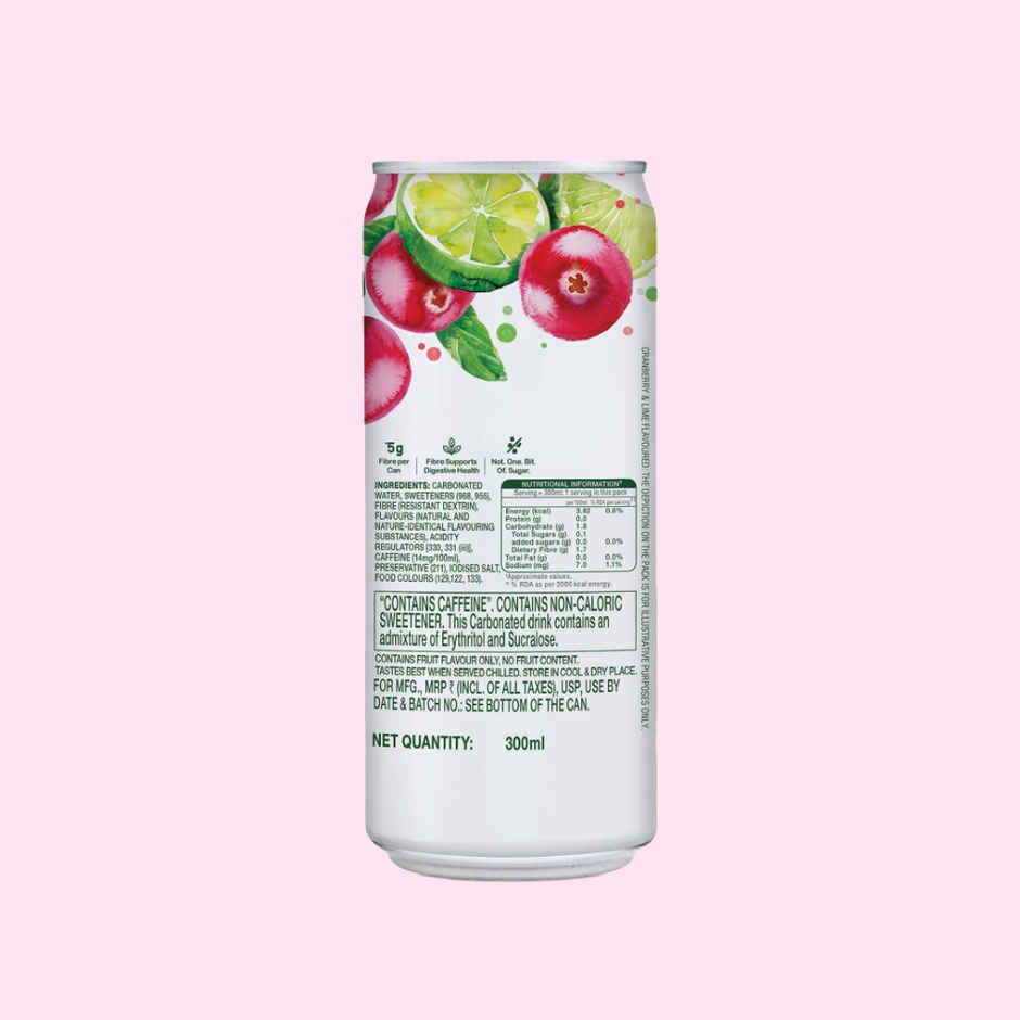 Paper Boat Zero Prebiotic Soda Cranberry Lime, 5g Fibre, Caffeinated Sugar Free Cold Drink