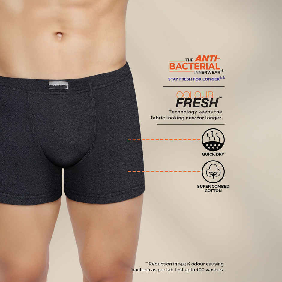 Van Heusen Men Dark Grey, Pure Black & Pure Black Pack Of 3 Combed Anti Bacterial Boxer Briefs - M