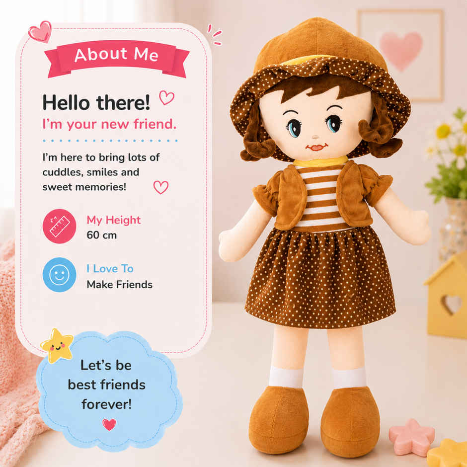 ToyTales Winky Doll Soft Stuffed Plush Girls Toys | Cuddly Stuffed Toys | Birthday Gift for Kids | Brown | 60cm