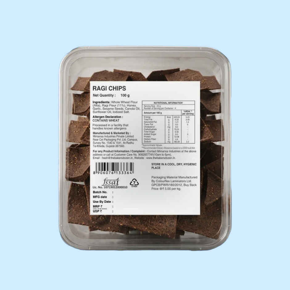 The Baker's Dozen Ragi Chips Zero Maida | High Protein | Baked | Healthy Snacks | Millet Snacks