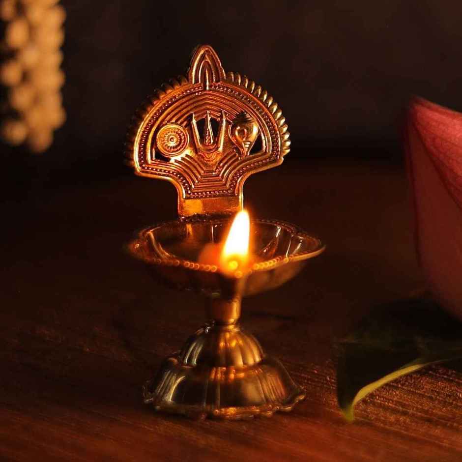 Brass Shankh Chakra Tilak Diya for Pooja | Aksharveda