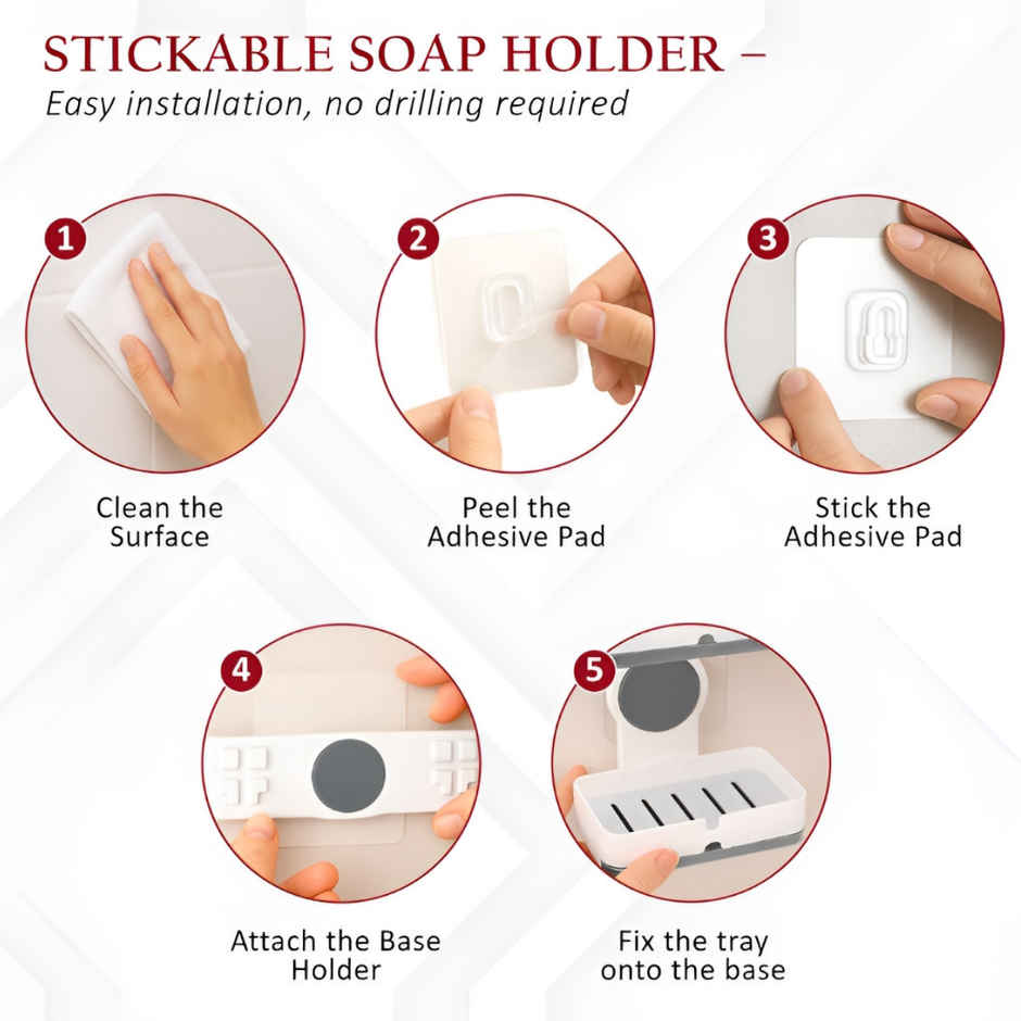 Zedak 2-in-1 Shelf Adhesive Bathroom Plastic Soap Case/ Holder | White