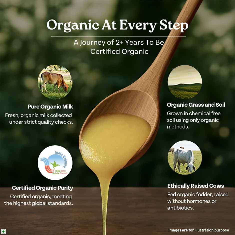 A TATA Product - Organic India Pure Cow Ghee, Glass Bottle, Sourced from Organically Fed Cows