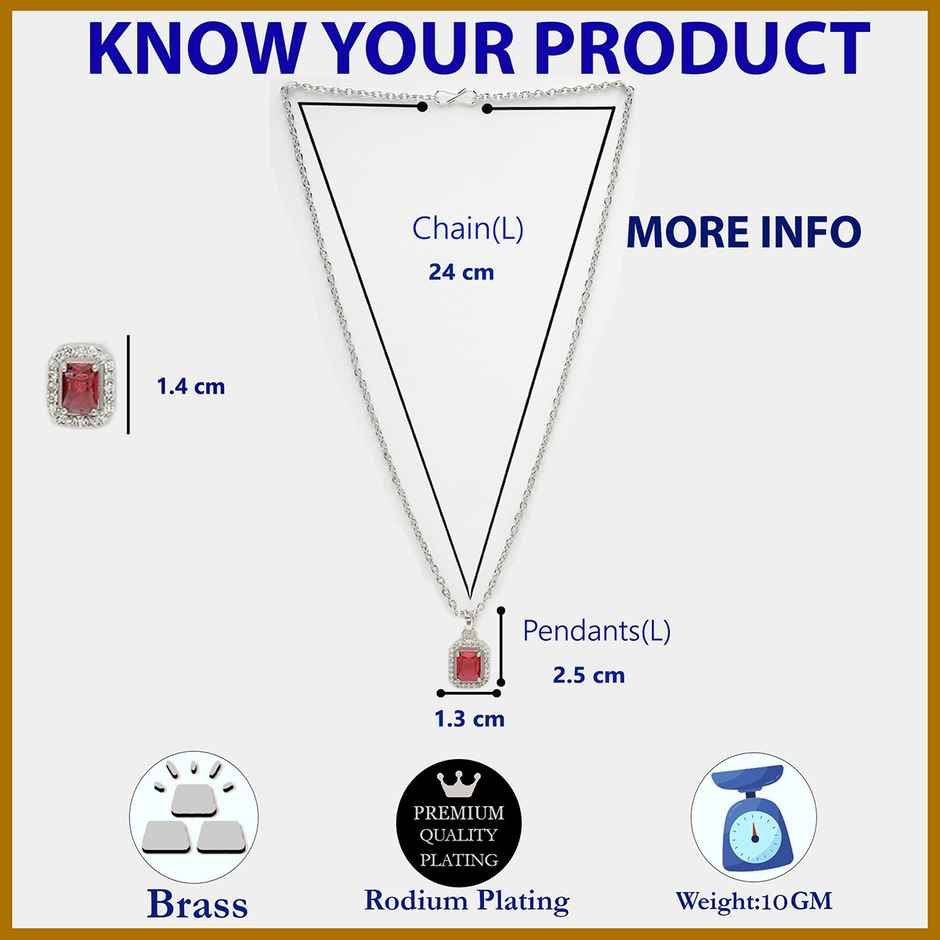 Zeneme Rhodium Plated AD Studded Luxe Sparkle Princess Cut Necklace and Earrings For Women & Girls