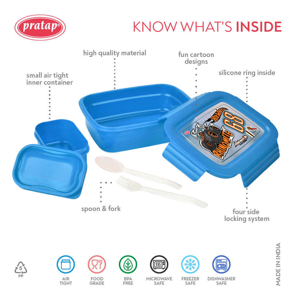 Hotwheels Yummy 950 Kids Lunch Box Airtight Leak Proof BPA Free | PRATAP